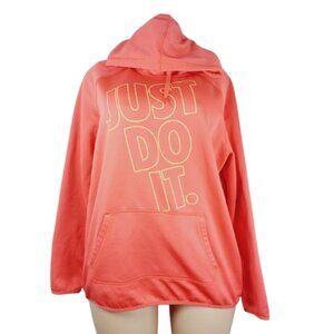 NIKE Women's Orange Coral JUST DO IT Lightweight Dri-Fit Pullover Hoodie Size XL